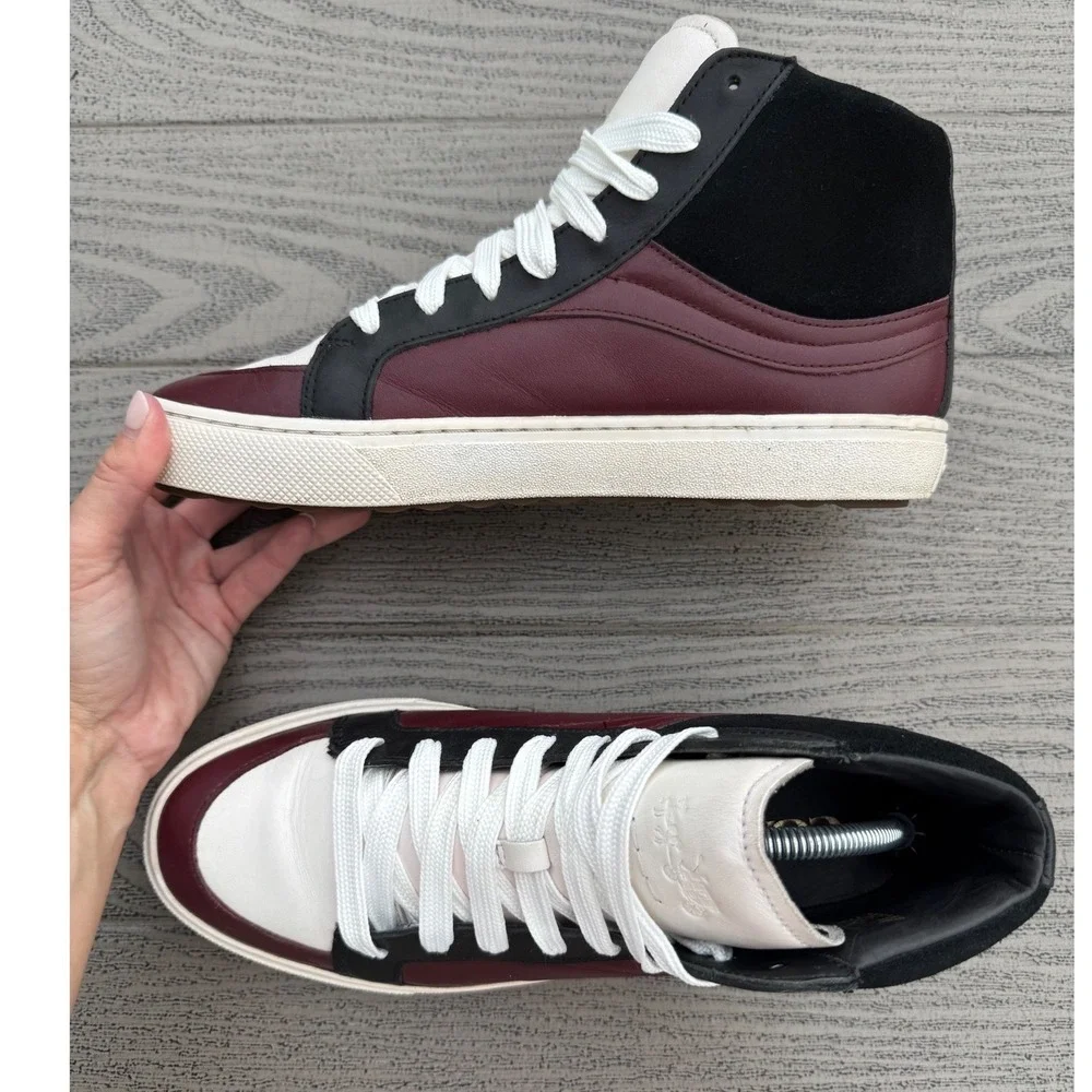 Coach C115 High Top Sneakers Mens 9.5D Burgundy Black White Leather G1386